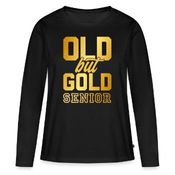 Vieux mais or senior en lettres d'or - T-shirt manches longues Premium bio Femme - noir - Devant - Julia (174cm)