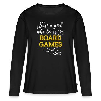 Jeux de société Jeux de société Fille Fille Femme - T-shirt manches longues Premium bio Femme - noir - Devant - Julia (174cm)