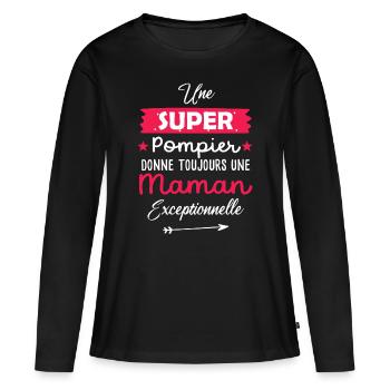 Super pompier maman sapeur pompier future mère - T-shirt manches longues Premium bio Femme - noir - Devant - Julia (174cm)