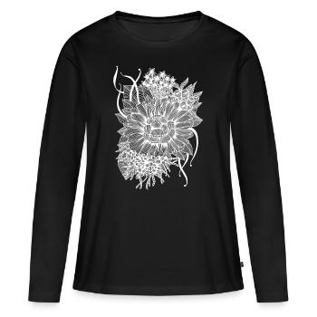 Fleurs | Bouquet de fleurs | Bouquet de fleurs Lignes Art - T-shirt manches longues Premium bio Femme - noir - Devant - Julia (174cm)