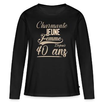 Charmante jeune femme depuis 40 ans - T-shirt manches longues Premium bio Femme - noir - Devant - Julia (174cm)