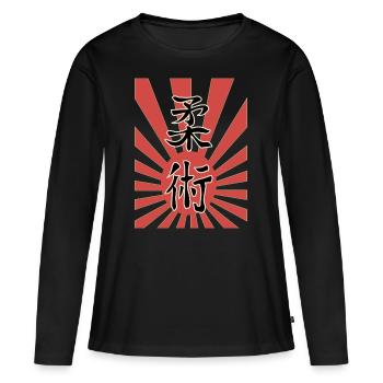 Ju Jutsu Kanji + japanischen, kaiserlichen Flagge - Frauen Premium Bio Langarmshirt - Schwarz - Vorne - Julia (174cm)