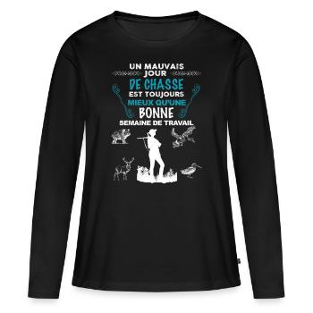 Chasse femme bonne semaine - T-shirt manches longues Premium bio Femme - noir - Devant - Julia (174cm)