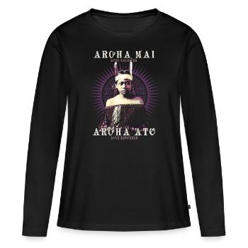Aroha Mai, Maori Love Proverb Design, NZ Kiwi - T-shirt manches longues Premium bio Femme - noir - Devant - Julia (174cm)