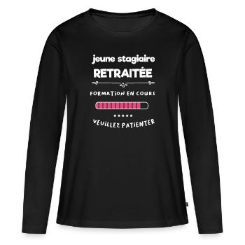 jeune retraitée femme - T-shirt manches longues Premium bio Femme - noir - Devant - Julia (174cm)