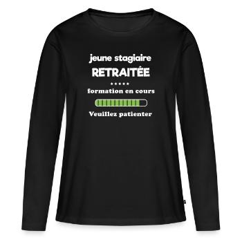 retraite pour femme - T-shirt manches longues Premium bio Femme - noir - Devant - Julia (174cm)