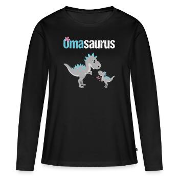 Omasaurus Dinosaurier für Oma Muttertag Geschenk - Frauen Premium Bio Langarmshirt - Schwarz - Vorne - Julia (174cm)