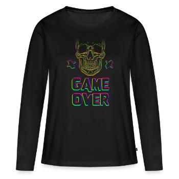 Game Over Skull - T-shirt manches longues Premium bio Femme - noir - Devant - Julia (174cm)