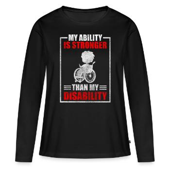 Behinderung Rolli Fahrer Sarkasmus - Frauen Premium Bio Langarmshirt - Schwarz - Vorne - Julia (174cm)