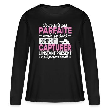 Photographe photographie photo métier cadeau - T-shirt manches longues Premium bio Femme - noir - Devant - Julia (174cm)