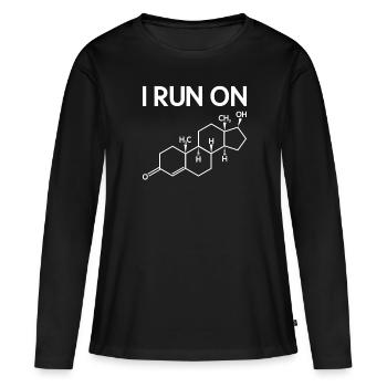 Je cours sur la testostérone - professeur de sciences - T-shirt manches longues Premium bio Femme - noir - Devant - Julia (174cm)
