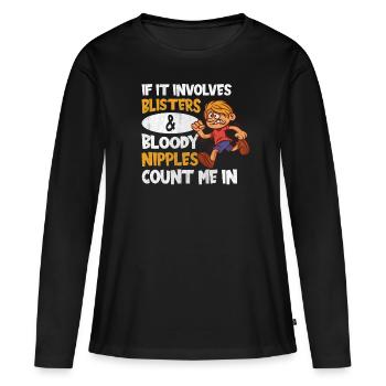 Les ampoules et les mamelons sanglants comptent pour moi dans Funny Runner - T-shirt manches longues Premium bio Femme - noir - Devant - Julia (174cm)