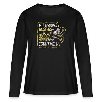 Les ampoules et les mamelons sanglants comptent pour moi dans Funny Runner - T-shirt manches longues Premium bio Femme - noir - Devant - Julia (174cm)