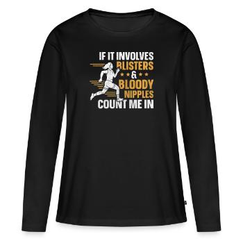 Les ampoules et les mamelons sanglants comptent pour moi dans Funny Runner - T-shirt manches longues Premium bio Femme - noir - Devant - Julia (174cm)