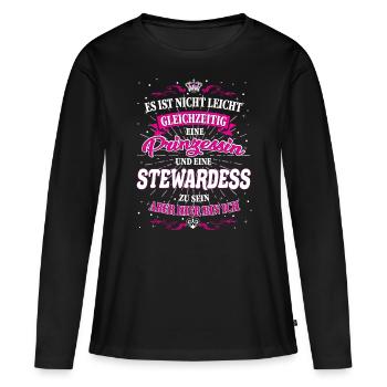 Stewardess und Prinzessin T-Shirt - Frauen Premium Bio Langarmshirt - Schwarz - Vorne - Julia (174cm)