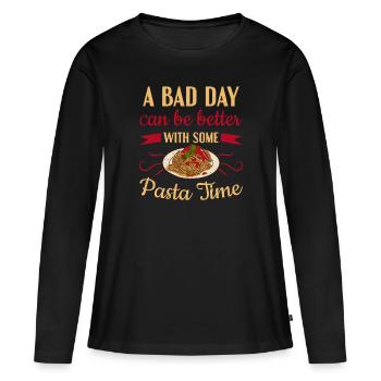 Ein schlechter Tag kann mit etwas Pasta-Pasta besser sein - Frauen Premium Bio Langarmshirt - Schwarz - Vorne - Julia (174cm)