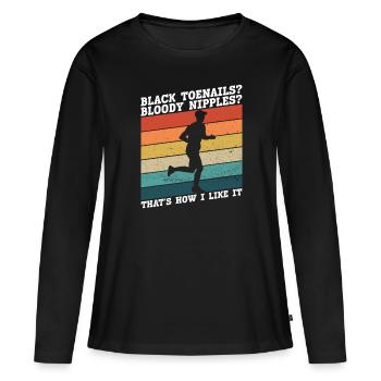 Marathon Runner Marathon Entraînement Jogging Running - T-shirt manches longues Premium bio Femme - noir - Devant - Julia (174cm)