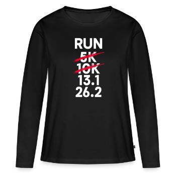 10 km de course à pied - 10 km d’entraînement de course à pied - T-shirt manches longues Premium bio Femme - noir - Devant - Julia (174cm)