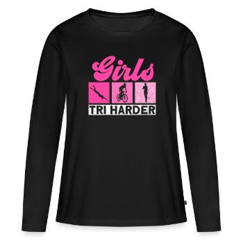 Girls Tri - Triathlète d’entraînement de triathlon - T-shirt manches longues Premium bio Femme - noir - Devant - Julia (174cm)
