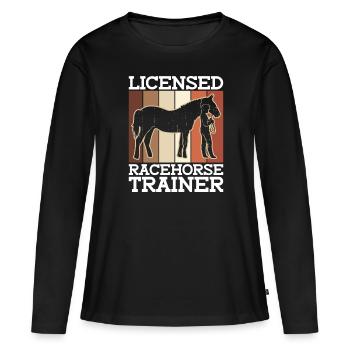 Entraîneur de chevaux de course agréé - Entraîneur de chevaux - T-shirt manches longues Premium bio Femme - noir - Devant - Julia (174cm)
