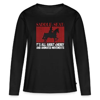 Selle : C'est de l'énergie et de l'animation - T-shirt manches longues Premium bio Femme - noir - Devant - Julia (174cm)