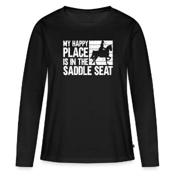 Mon endroit heureux est dans la selle - Selle - T-shirt manches longues Premium bio Femme - noir - Devant - Julia (174cm)
