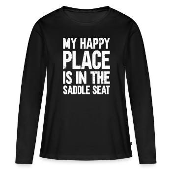Mon endroit heureux est dans la selle - Selle - T-shirt manches longues Premium bio Femme - noir - Devant - Julia (174cm)
