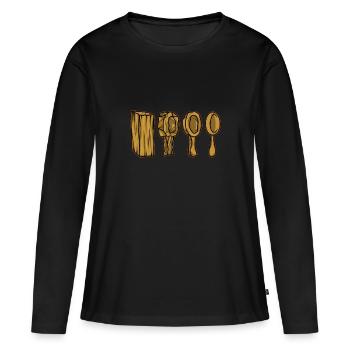 Cuillère à bois Sculpture sur bois Sculpteur sur bois - T-shirt manches longues Premium bio Femme - noir - Devant - Julia (174cm)