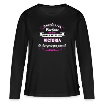 je ne suis pas Parfaite Victoria - T-shirt manches longues Premium bio Femme - noir - Devant - Julia (174cm)