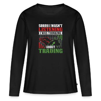 Trader boursier Je pensais trader - T-shirt manches longues Premium bio Femme - noir - Devant - Julia (174cm)