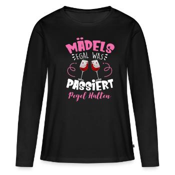 Mädels Egal Was Passiert Pegel Halten - Frauen Premium Bio Langarmshirt - Schwarz - Vorne - Julia (174cm)