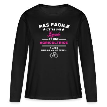 pas facile d'être agricultrice et Légende - T-shirt manches longues Premium bio Femme - noir - Devant - Julia (174cm)