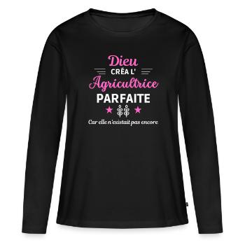 dieu créa l'Agricultrice parfaite humour de bureau - T-shirt manches longues Premium bio Femme - noir - Devant - Julia (174cm)