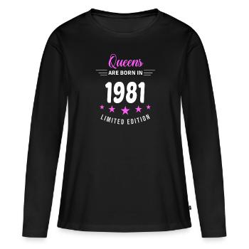 LES REINES SONT NÉES EN 1981 - T-shirt manches longues Premium bio Femme - noir - Devant - Julia (174cm)