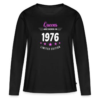 LES REINES SONT NÉES EN 1976 - T-shirt manches longues Premium bio Femme - noir - Devant - Julia (174cm)