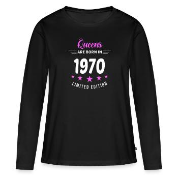 LES REINES SONT NÉES EN 1970 - T-shirt manches longues Premium bio Femme - noir - Devant - Julia (174cm)