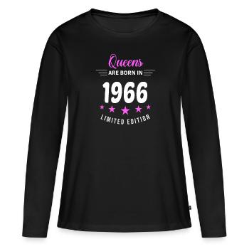 LES REINES SONT NÉES EN 1966 - T-shirt manches longues Premium bio Femme - noir - Devant - Julia (174cm)