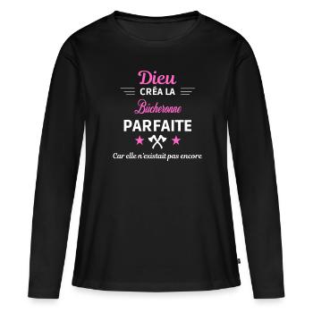 dieu créa la parfaite humour Bûcheronne - T-shirt manches longues Premium bio Femme - noir - Devant - Julia (174cm)