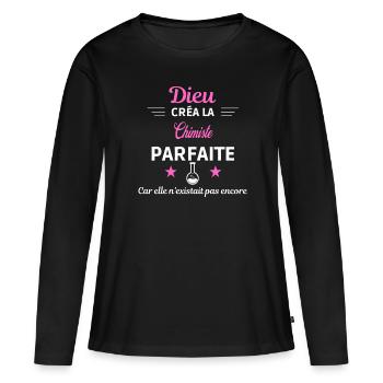 dieu créa la parfaite humour Chimiste - T-shirt manches longues Premium bio Femme - noir - Devant - Julia (174cm)