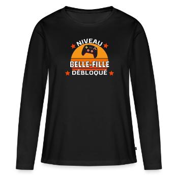 niveau débloqué belle-fille - T-shirt manches longues Premium bio Femme - noir - Devant - Julia (174cm)