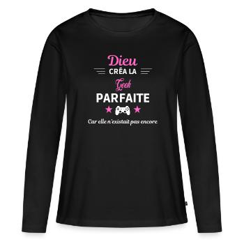 dieu créa la parfaite humour Geek - T-shirt manches longues Premium bio Femme - noir - Devant - Julia (174cm)