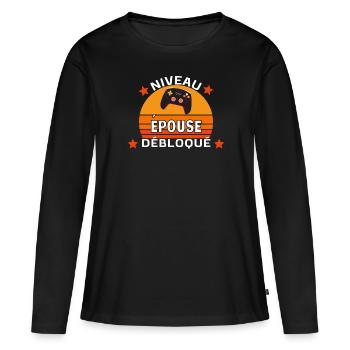 niveau débloqué épouse - T-shirt manches longues Premium bio Femme - noir - Devant - Julia (174cm)