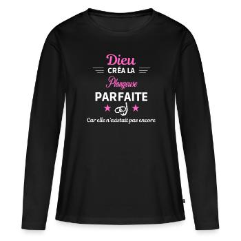 dieu créa la parfaite humour Plongeuse - T-shirt manches longues Premium bio Femme - noir - Devant - Julia (174cm)