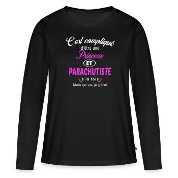 c'est compliqué princesse et parachutiste - T-shirt manches longues Premium bio Femme - noir - Devant - Julia (174cm)