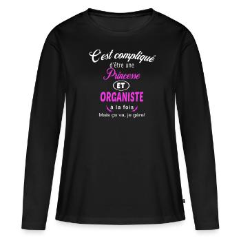 c'est compliqué princesse et organiste - T-shirt manches longues Premium bio Femme - noir - Devant - Julia (174cm)