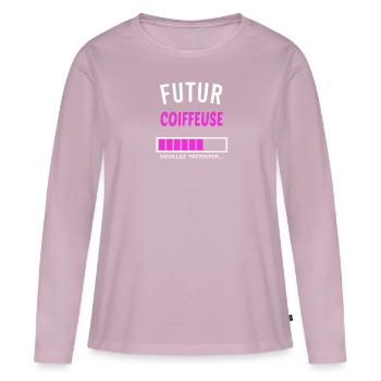 futur coiffeuse - T-shirt manches longues Premium bio Femme - rose poudré - Devant - Julia (174cm)