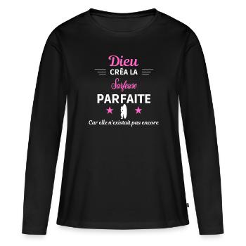 dieu créa la parfaite humour Surfeuse - T-shirt manches longues Premium bio Femme - noir - Devant - Julia (174cm)
