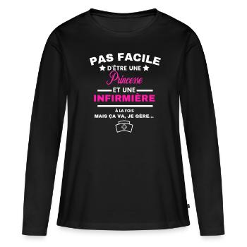 pas facile d'être INFIRMIÈRE et Princesse - T-shirt manches longues Premium bio Femme - noir - Devant - Julia (174cm)