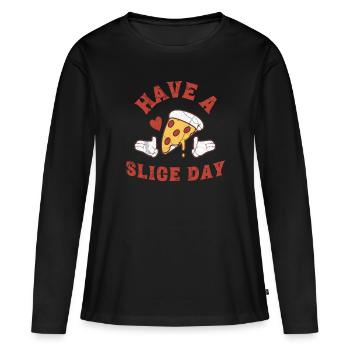 Haben Sie einen Slice-Tag - Funny Pizza - Frauen Premium Bio Langarmshirt - Schwarz - Vorne - Julia (174cm)