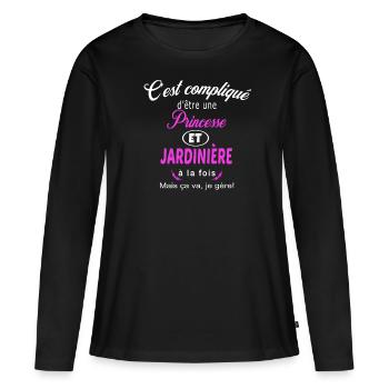 c'est compliqué princesse et jardinière - T-shirt manches longues Premium bio Femme - noir - Devant - Julia (174cm)